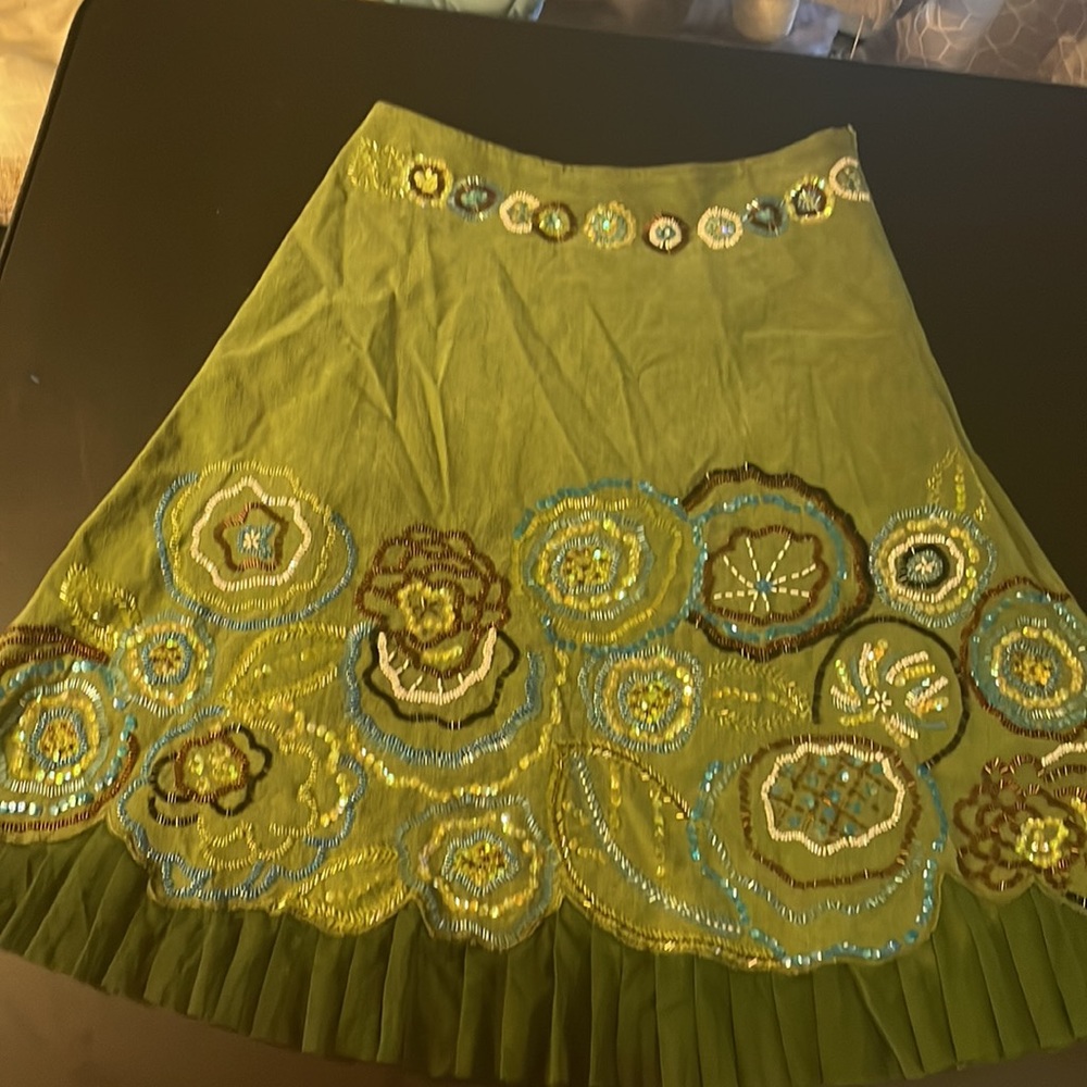 Basil & Maude A-line embellished skirt with gauzy trim